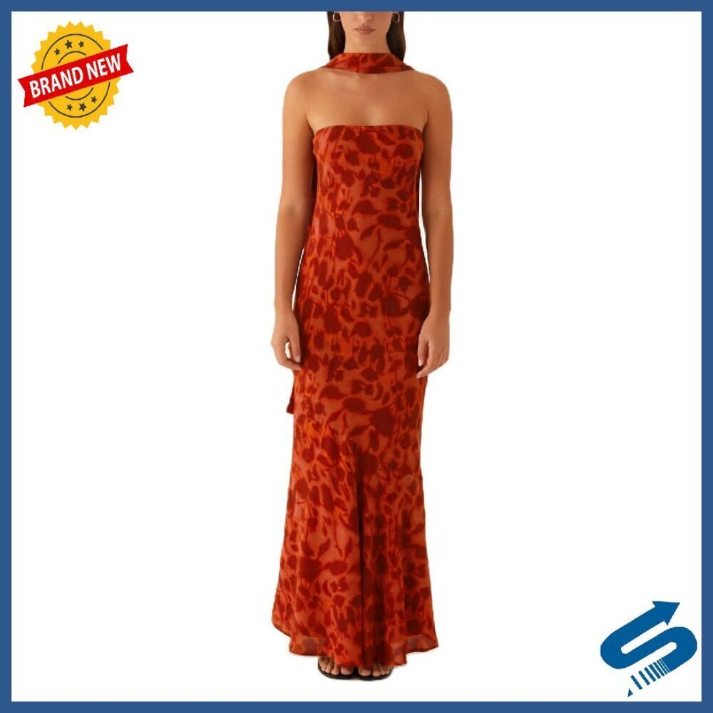 Strapless Floral Maxi Dress with Scarf Formal Wedding Guest
